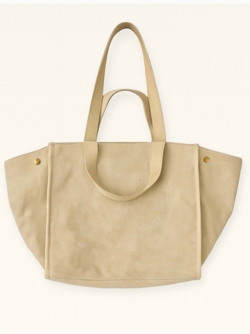 Margot NY Jamee Suede Leather Tote Double Handle Tan Cream Large Everyday Bag